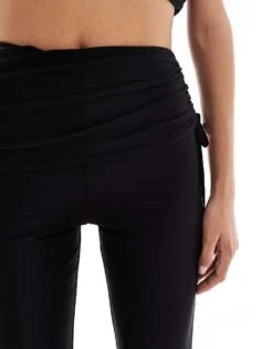 Kaiia Exclusive Slinky Ruched Side Folded Waist Flared Trousers Co-ord In Black For Women -Kaiia Online Shop 207154674 5