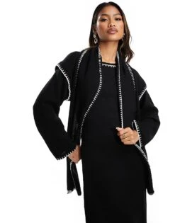 Kaiia Contrast Stitch Scarf Detail Maxi Jumper Dress In Black For Women -Kaiia Online Shop 207163588 1 black 1