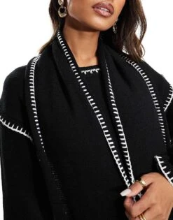 Kaiia Contrast Stitch Scarf Detail Maxi Jumper Dress In Black For Women -Kaiia Online Shop 207163588 3
