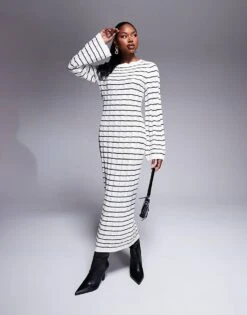 Kaiia Knitted Maxi Jumper Dress In Black And Cream Stripe For Women -Kaiia Online Shop 207163628 1 creamstripe 1