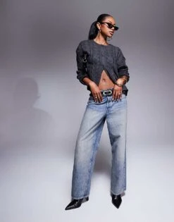 Kaiia Cable Knit Cardigan In Charcoal For Women Dark Grey -Kaiia Online Shop 207163768 3