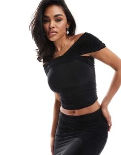 Kaiia Slinky Drape Off Shoulder Top And Maxi Skirt Co-ord In Black -Kaiia Online Shop 207213743 1 black