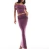 Kaiia Slinky Drape Off Shoulder Top And Maxi Skirt Co-ord In Purple -Kaiia Online Shop 207213763 2