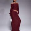 Kaiia Exclusive Sequin Off Shoulder Long Sleeve Top And Maxi Skirt Co-ord In Burgundy -Kaiia Online Shop 207222610 4