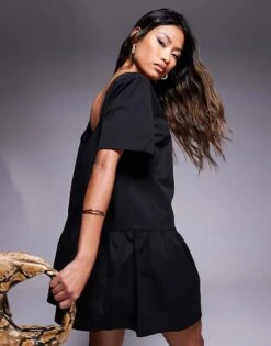 Kaiia Exclusive Low Back Drop Hem Mini Dress In Black For Women -Kaiia Online Shop 207222646 4