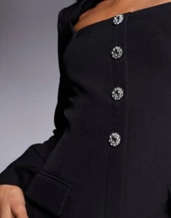 Kaiia X Sasha Corte Exclusive Tailored Square Neck Diamante Button Through Mini Dress In Black For Women -Kaiia Online Shop 207222707 3