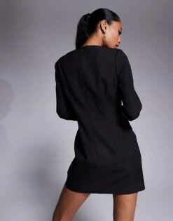 Kaiia X Sasha Corte Exclusive Tailored Square Neck Diamante Button Through Mini Dress In Black For Women -Kaiia Online Shop 207222707 4