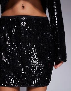 Kaiia X Sasha Corte Exclusive Sequin Mini Skirt Co-ord In Black For Women -Kaiia Online Shop 207222737 5