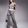 Kaiia X Sasha Corte Exclusive Tailored Contrast Waistband Wide Leg Trousers Co-ord In Grey For Women 1 Kaiia X Sasha Corte Exclusive Tailored Contrast Waistband Wide Leg Trousers Co-ord In Grey For Women -Kaiia Online Shop 207222757 1 grey