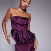 Kaiia Exclusive Satin Bandeau Puff Ball Top And Maxi Skirt Co-ord In Purple -Kaiia Online Shop 207222797 2