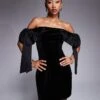 Kaiia X Sasha Corte Exclusive Velvet Bardot Oversized Bow Detail Mini Dress In Black For Women -Kaiia Online Shop 207222817 1 black