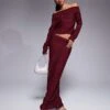 Kaiia X Sasha Corte Exclusive Sequin Knitted Maxi Skirt Co-ord In Burgundy For Women 2 Kaiia X Sasha Corte Exclusive Sequin Knitted Maxi Skirt Co-ord In Burgundy For Women -Kaiia Online Shop 207222837 1 burgundy 1