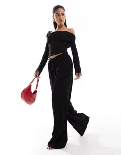 Kaiia Exclusive Ribbed Asymmetric Off Shoulder Long Sleeve Top And Trouser Co-ord In Black 8 Kaiia Exclusive Ribbed Asymmetric Off Shoulder Long Sleeve Top And Trouser Co-ord In Black -Kaiia Online Shop 207224887 1 black