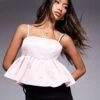 Kaiia Exclusive Square Neck Babydoll Cami Top With Peplum Hem In Pink For Women -Kaiia Online Shop 207274493 1 pink
