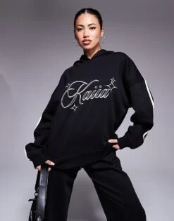 Kaiia Stripe Sleeve Oversized Hoodie And Wide Leg Joggers Co-ord In Black And White 9 Kaiia Stripe Sleeve Oversized Hoodie And Wide Leg Joggers Co-ord In Black And White -Kaiia Online Shop 207280166 1 blackandwhite 1