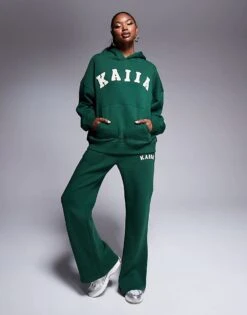 Kaiia Wide Leg Joggers Co-ord In Forest Green For Women -Kaiia Online Shop 207280167 1 forestgreen 1