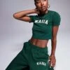 Kaiia Borg Logo Baby Tee Co-ord In Forest Green For Women -Kaiia Online Shop 207280226 1 forestgreen
