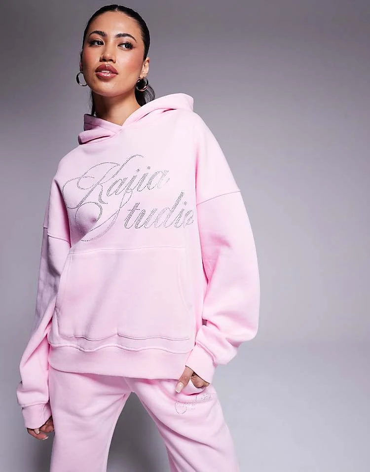 Kaiia Studio Diamante Oversized Hoodie And Wide Leg Jogegrs Co-ord In Pink 4 Kaiia Studio Diamante Oversized Hoodie And Wide Leg Jogegrs Co-ord In Pink - Image 2