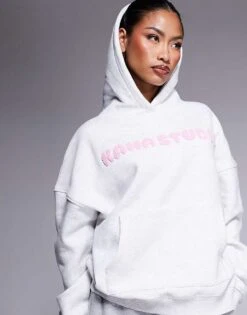 Kaiia Studio Borg Logo Oversized Hoodie In Grey And Pink For Women Grey Marl And Pink -Kaiia Online Shop 207280267 1 greymarlandpink 1