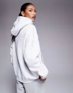 Kaiia Studio Borg Logo Oversized Hoodie In Grey And Pink For Women Grey Marl And Pink -Kaiia Online Shop 207280267 2