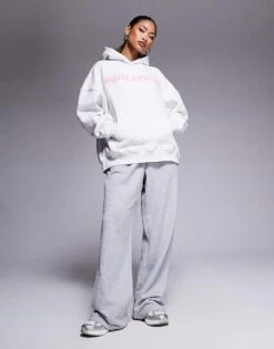 Kaiia Studio Borg Logo Oversized Hoodie In Grey And Pink For Women Grey Marl And Pink -Kaiia Online Shop 207280267 3