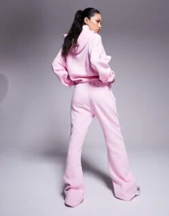 Kaiia Studio Diamante Oversized Hoodie And Wide Leg Jogegrs Co-ord In Pink