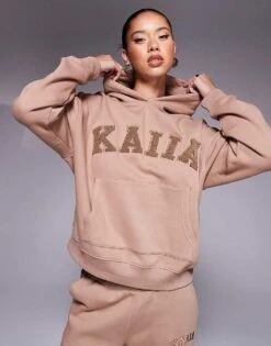 Kaiia Embroidered Logo Baby Tee, Hoodie, And Wide Leg Joggers Co-ord In Espresso 9 Kaiia Embroidered Logo Baby Tee, Hoodie, And Wide Leg Joggers Co-ord In Espresso -Kaiia Online Shop 207280316 1 espresso