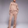 Kaiia Embroidered Logo Baby Tee, Hoodie, And Wide Leg Joggers Co-ord In Espresso 1 Kaiia Embroidered Logo Baby Tee, Hoodie, And Wide Leg Joggers Co-ord In Espresso -Kaiia Online Shop 207280316 2