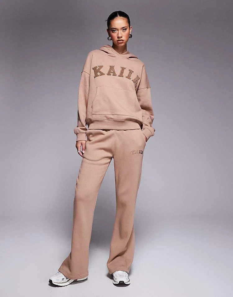 Kaiia Embroidered Logo Baby Tee, Hoodie, And Wide Leg Joggers Co-ord In Espresso 3 Kaiia Embroidered Logo Baby Tee, Hoodie, And Wide Leg Joggers Co-ord In Espresso