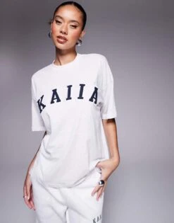 Kaiia Embroidered Logo Oversized T-shirt In Grey Marl For Women Light Grey -Kaiia Online Shop 207285606 1 lightgrey 1