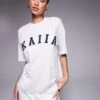 Kaiia Embroidered Logo Oversized T-shirt In Grey Marl For Women Light Grey -Kaiia Online Shop 207285606 1 lightgrey