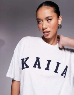 Kaiia Embroidered Logo Oversized T-shirt In Grey Marl For Women Light Grey -Kaiia Online Shop 207285606 3
