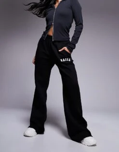 Kaiia Petite Wide Leg Joggers In Black For Women -Kaiia Online Shop 207285616 4