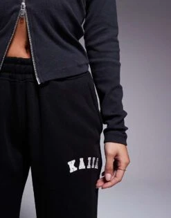 Kaiia Petite Wide Leg Joggers In Black For Women -Kaiia Online Shop 207285616 5