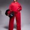 Kaiia Plus Studio Hoodie And Wide Leg Jogger Co-ord In Red -Kaiia Online Shop 207285652 4