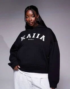 Kaiia Plus Logo Oversized Hoodie In Black For Women -Kaiia Online Shop 207285659 3