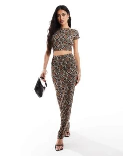 Kaiia Slinky Tops And Column Maxi Skirt Co-ord In Snake