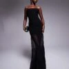 Kaiia Exclusive Bandeau Slinky Mesh Hem Maxi Dress In Black For Women -Kaiia Online Shop 207312895 1 black