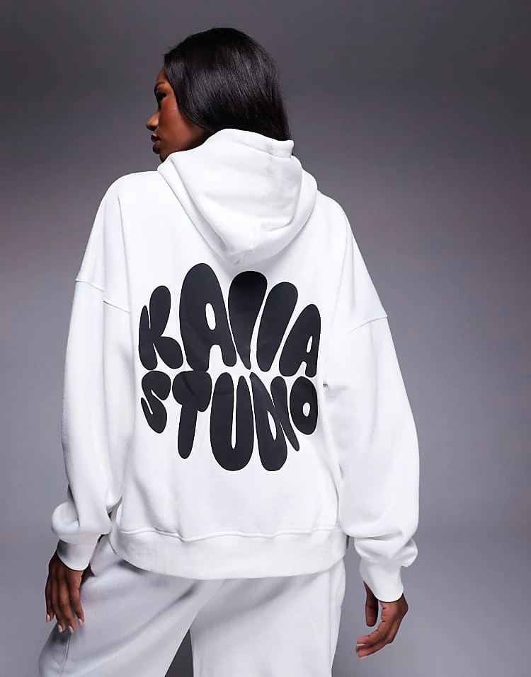 Kaiia Studio Oversized Bubble Back Print Hoodie And Wide Leg Joggers Co-ord In Cream And Black 5 Kaiia Studio Oversized Bubble Back Print Hoodie And Wide Leg Joggers Co-ord In Cream And Black - Image 3