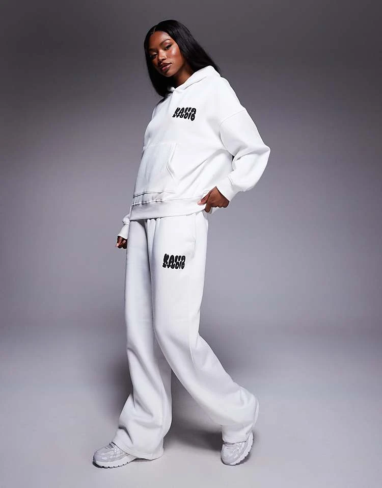 Kaiia Studio Oversized Bubble Back Print Hoodie And Wide Leg Joggers Co-ord In Cream And Black 3 Kaiia Studio Oversized Bubble Back Print Hoodie And Wide Leg Joggers Co-ord In Cream And Black