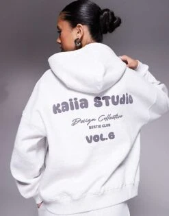 Kaiia Studio Logo Cami Top, Oversized Hoodie And Joggers Co-ord In Light Grey Marl -Kaiia Online Shop 207369258 1 greymarl
