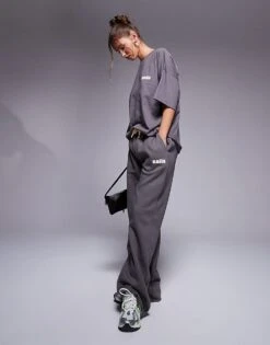 Kaiia Studio Bubble Logo Back Print Oversized T-shirt, Hoodie And Joggers Co-ord In Dark Grey And Yellow
