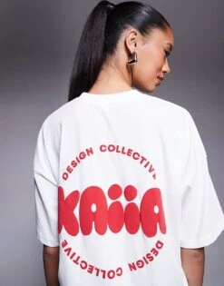 Kaiia Studio Bubble Logo Back Print Oversized T-shirt In White And Red For Women White Red -Kaiia Online Shop 207369303 1 whitered 1