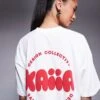 Kaiia Studio Bubble Logo Back Print Oversized T-shirt In White And Red For Women White Red