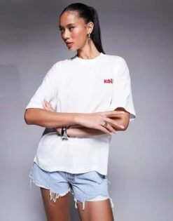 Kaiia Studio Bubble Logo Back Print Oversized T-shirt In White And Red For Women White Red -Kaiia Online Shop 207369303 4