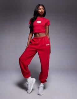Kaiia Studio High Neck Baby Tee, Zip-up Hoodie And Joggers Co-ord In Red 9 Kaiia Studio High Neck Baby Tee, Zip-up Hoodie And Joggers Co-ord In Red -Kaiia Online Shop 207369313 1 redwhite 1