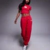 Kaiia Studio High Neck Baby Tee, Zip-up Hoodie And Joggers Co-ord In Red -Kaiia Online Shop 207369333 2