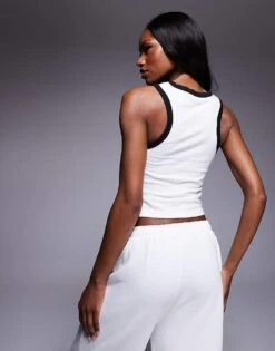 Kaiia Studio Contrast Trim Wavy Logo Vest Top Co-ord In White And Black For Women -Kaiia Online Shop 207369373 3