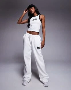 Kaiia Studio Contrast Trim Wavy Logo Vest Top Co-ord In White And Black For Women -Kaiia Online Shop 207369373 4