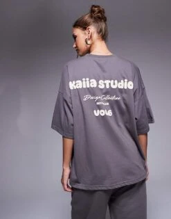 Kaiia Studio Bubble Logo Back Print Oversized T-shirt, Hoodie And Joggers Co-ord In Dark Grey And Yellow -Kaiia Online Shop 207369383 1 darkgreyyellow 1